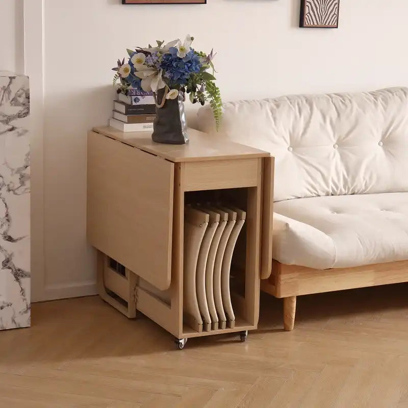 Multi-Functional Foldable Dining Table with Storage & Wheels