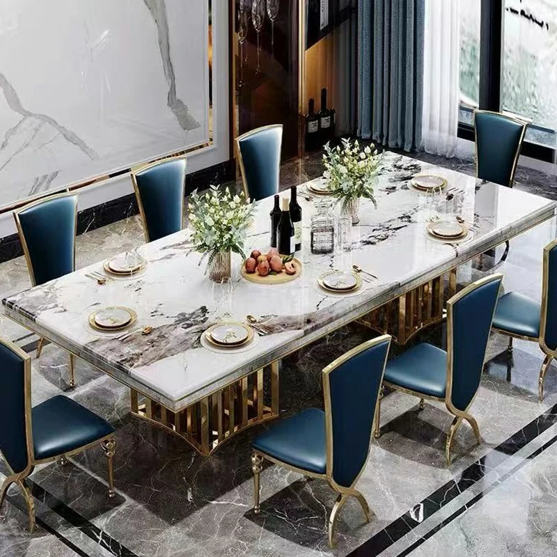 Marble Dining Table with Gold Stainless Steel Base