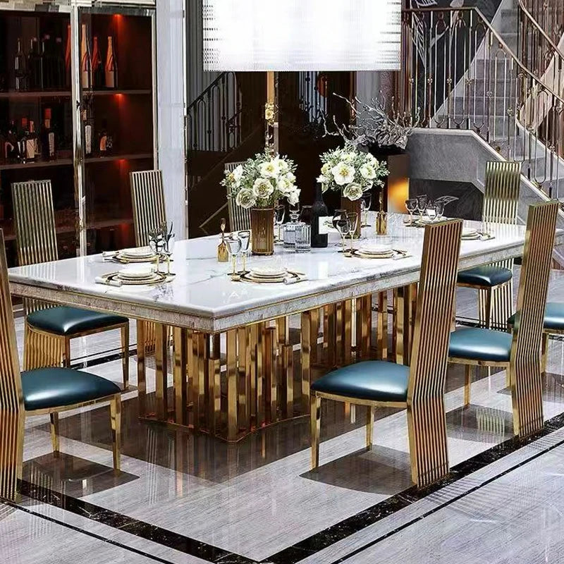Marble Dining Table with Gold Stainless Steel Base