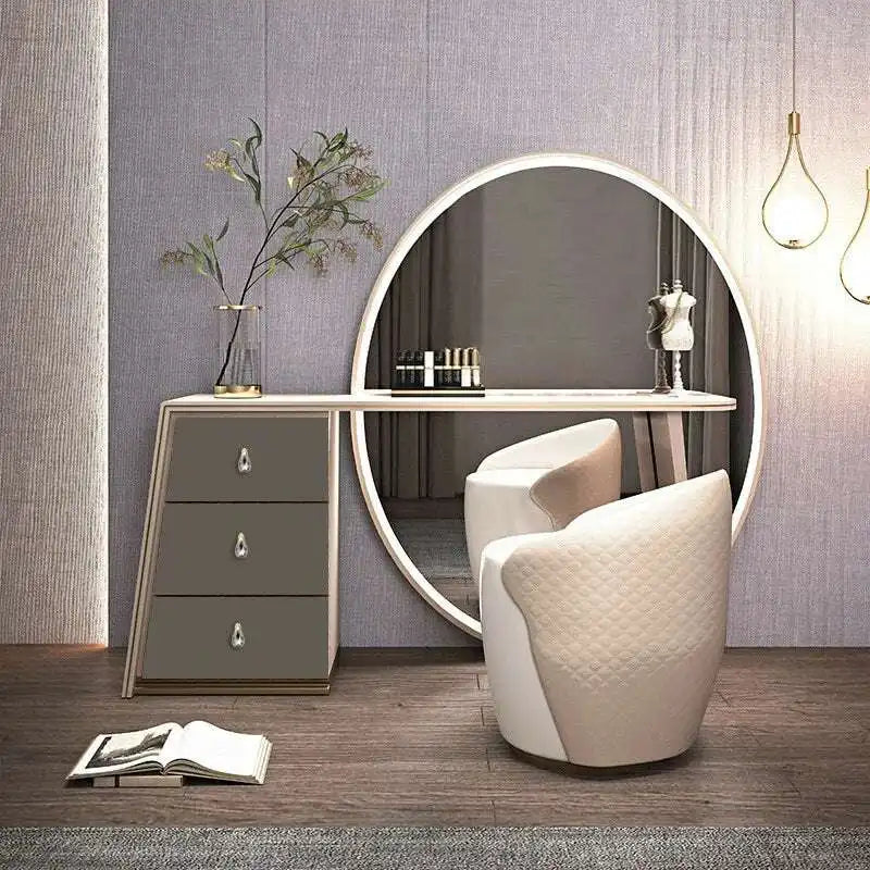 COMUHOME Luxury Makeup Vanity Table with LED Mirror and Elegant Chair
