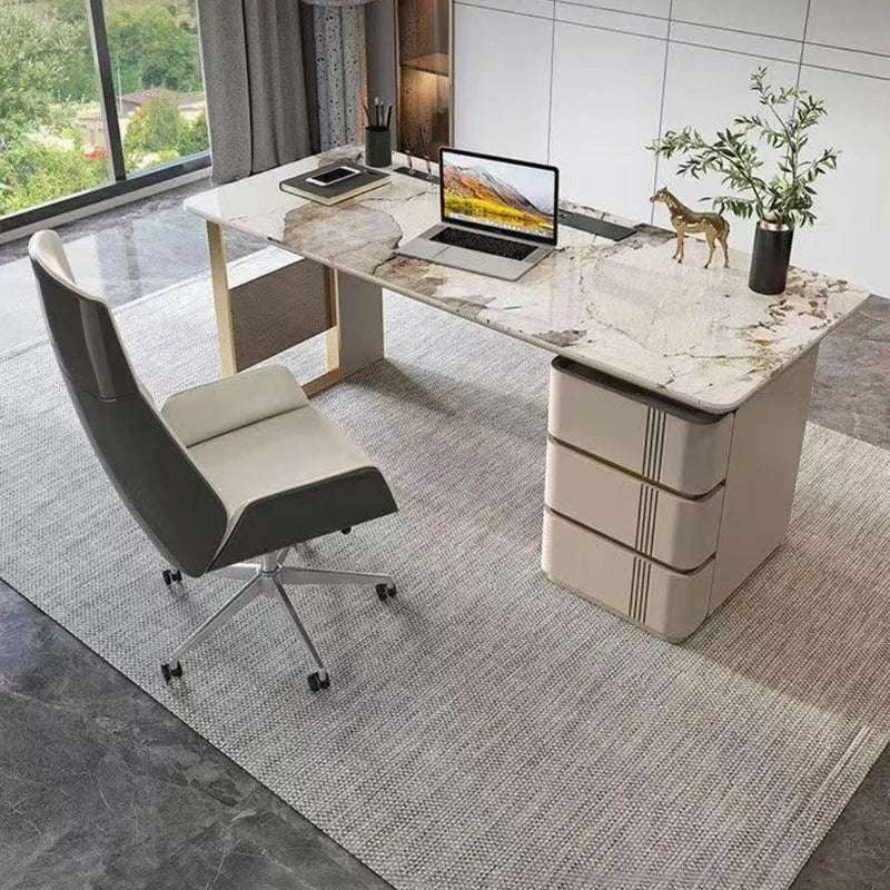 Modern Marble Executive Desk with Storage | 3 Sizes