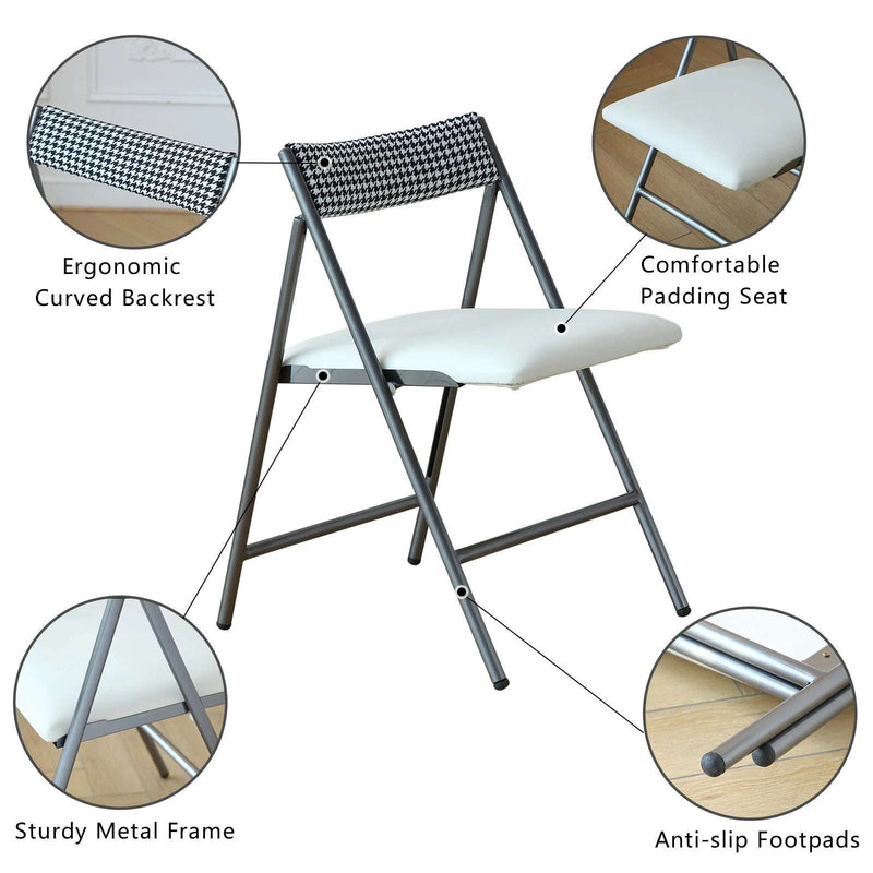Grey Padded Folding Dining Chairs - Set of 2, Compact Seating