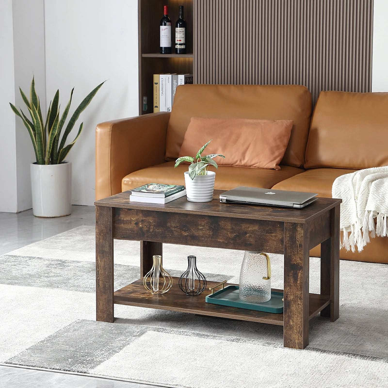 Lift Top Coffee Table with Hidden Compartments and Storage Shelves, Adjustable Wood Lift Tabletop Center Table Coffee Tables for Living Room Reception Room Office (Brown)