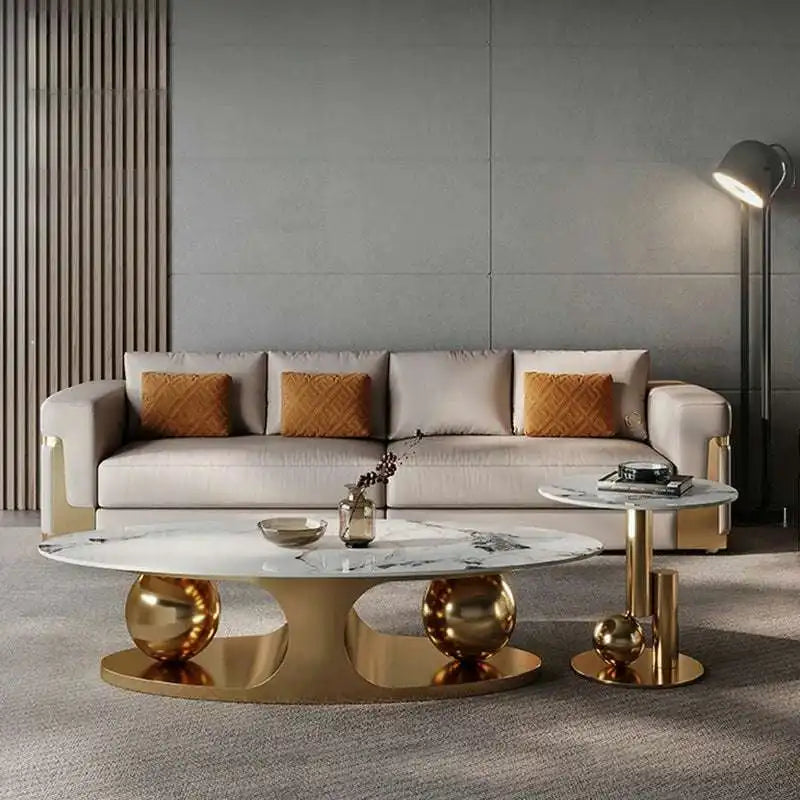 Marble Coffee Table with Gold Base | Modern Centerpiece