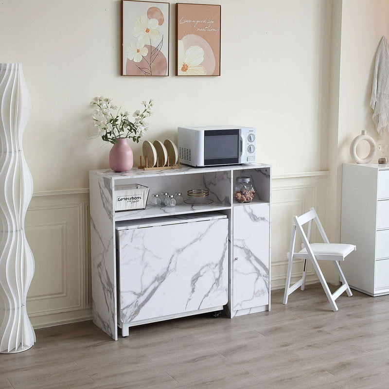 Marble Buffet Cabinet with Folding Dining Table