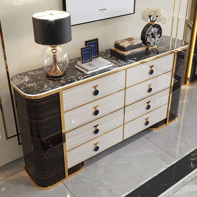 Modern Luxury Sideboard with Gold Accents, Stylish Storage Cabinet for Dining Room