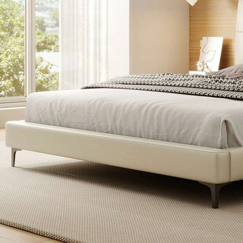 Modern Faux Leather Bed with Tufted Headrest