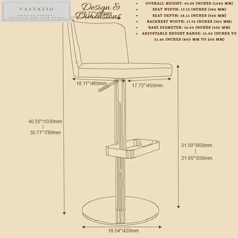 Gray Adjustable Bar Stool | Stainless Steel Base