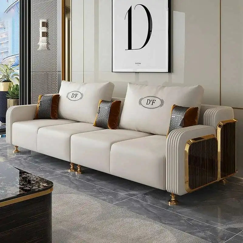 FUNROLUX Luxury Gold Trim Cream Sofa - Elegant Comfort