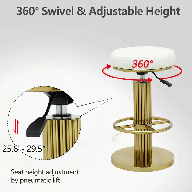 Gold Bar Stool - Adjustable Height & White Leather