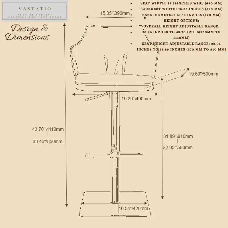 Caramel Leather Bar Stool – Adjustable Height Gold Base