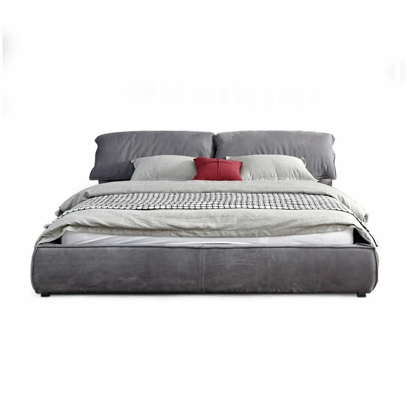 Cozy Gray Platform Bed | Modern Plush Headboard