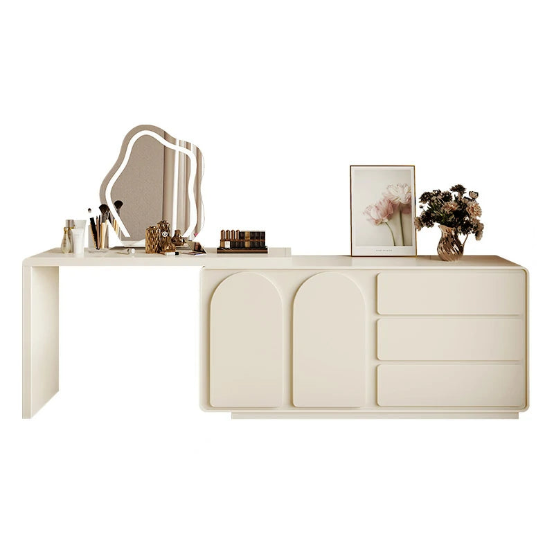 FUNROLUX Modern Champagne Dresser Vanity Set Extendable Desk Vanity Combo Chair & Light
