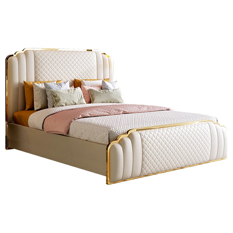 Luxury King Bed with Gold Trim & Quilted Headboard
