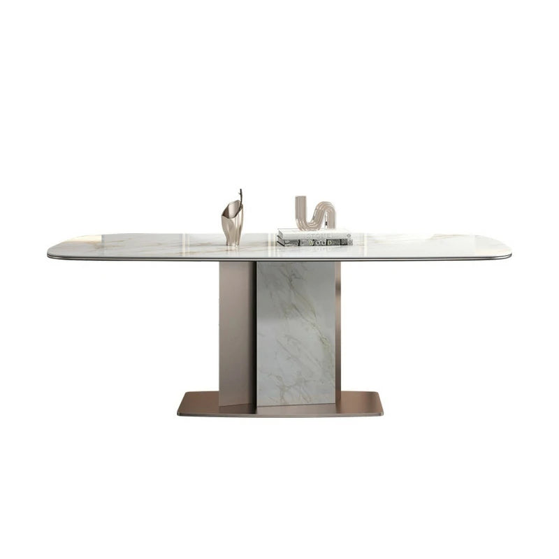 Modern Marble-Top Dining Table with Stainless Steel Base