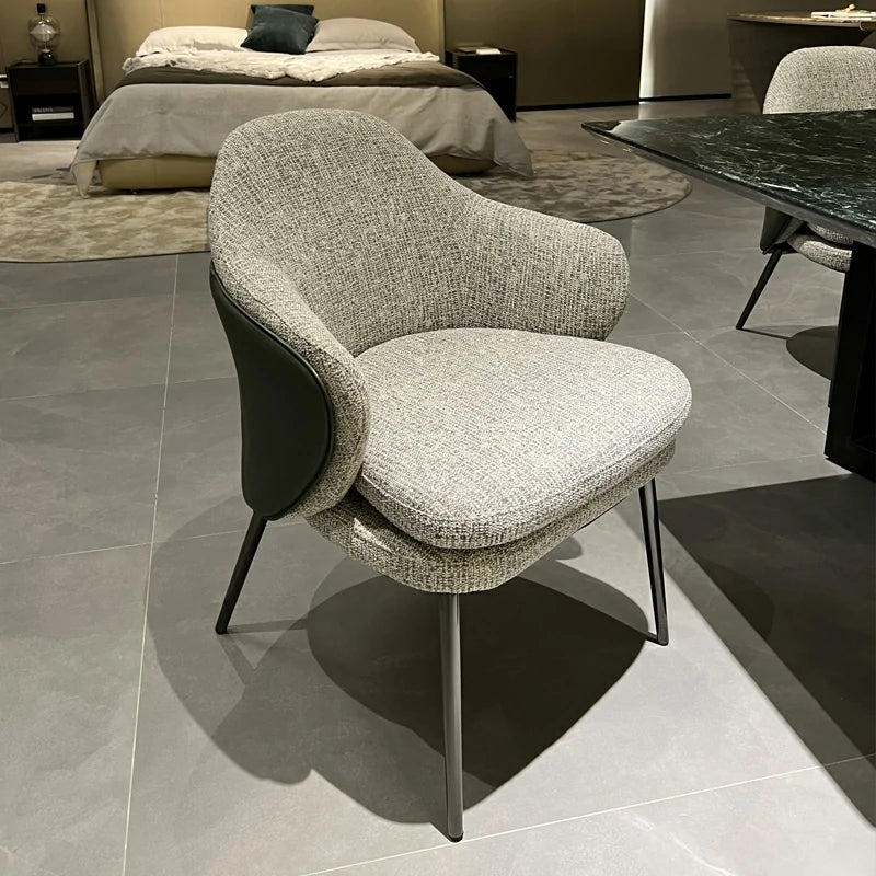Curved Accent Chair with Fabric & Faux Leather