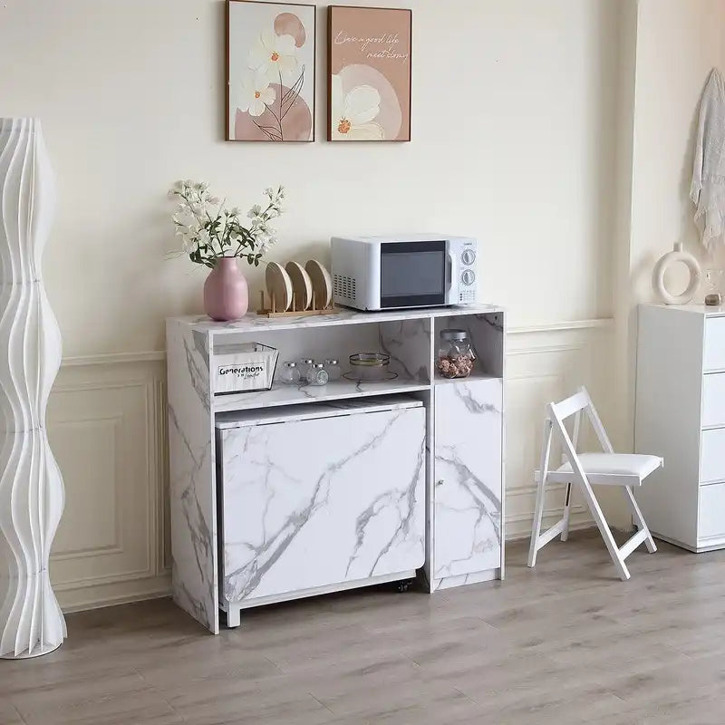 Buffet Cabinet with Storage, Sideboard for Storing Folding Table, Kitchen Storage Cabinet with Shelves, Modern Console Table for Dining Room, Living Room, Entrance (White)