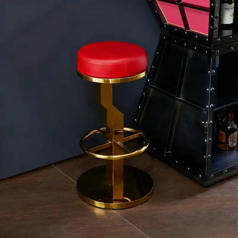 Red Faux Leather Bar Stool - Gold Base | Modern Seating
