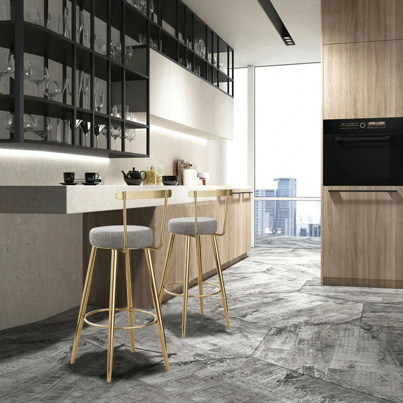 Modern Gold Stainless Steel Bar Stool with Premium Linen Seat