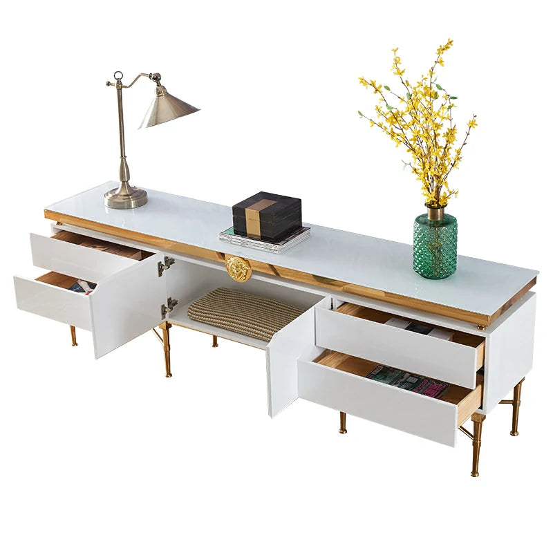 Black Marble TV Stand with Gold Accents | Media Console