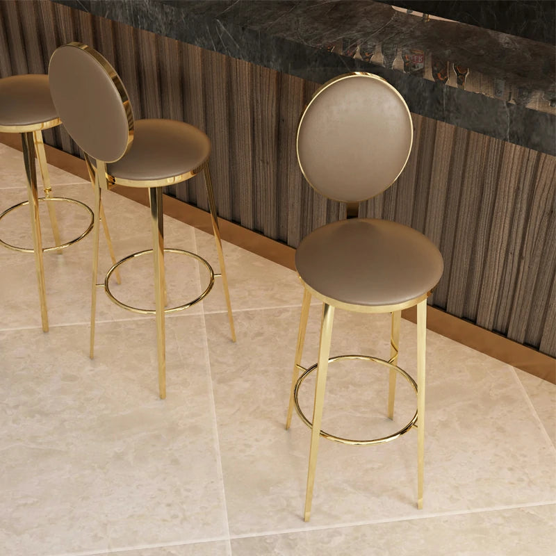 Luxury Modern Rose Stainless Steel with Leather Bar Stools in Upholstery Black