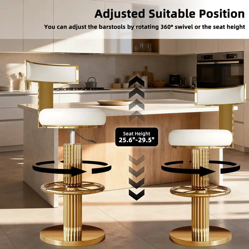 Luxury Gold Adjustable Swivel Bar Stools with White Cushion