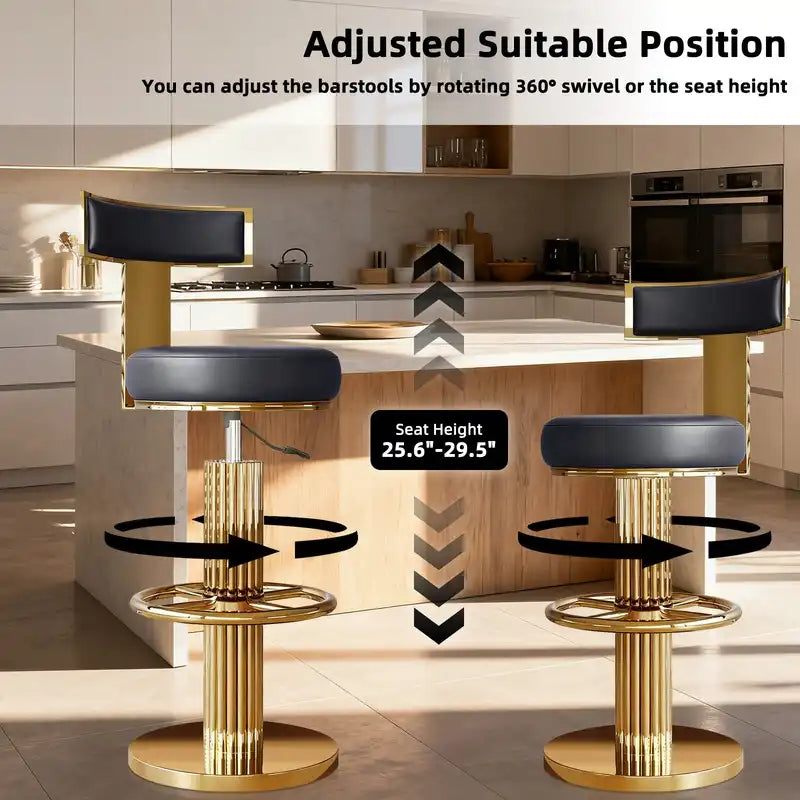 Luxury Gold & Black Adjustable Bar Stool with Swivel & Footrest
