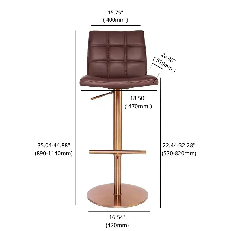 Gold Adjustable Bar Stool - Cushioned Seat | Home Bar Furniture Dimension Drawing