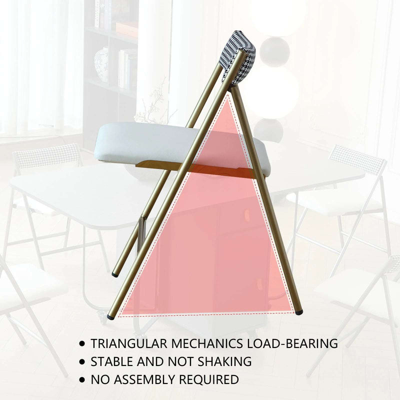 Gold Folding Dining Chairs - Set of 2, Padded Seat