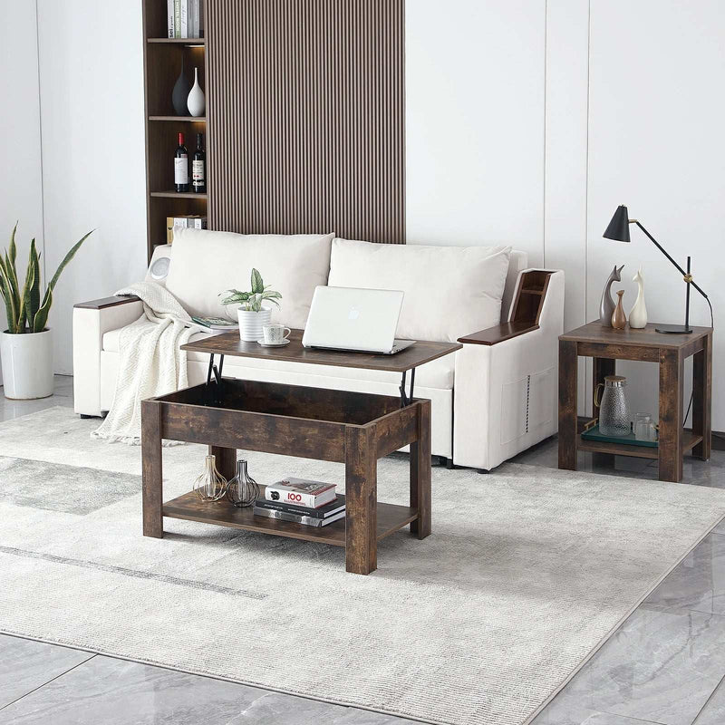 Lift Top Coffee Table with Hidden Compartments and Storage Shelves, Adjustable Wood Lift Tabletop Center Table Coffee Tables for Living Room Reception Room Office (Brown)