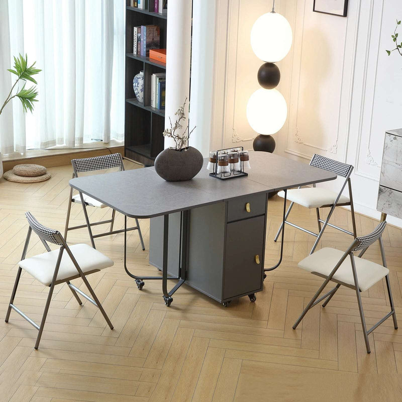 Grey Padded Folding Dining Chairs - Set of 2, Compact Seating