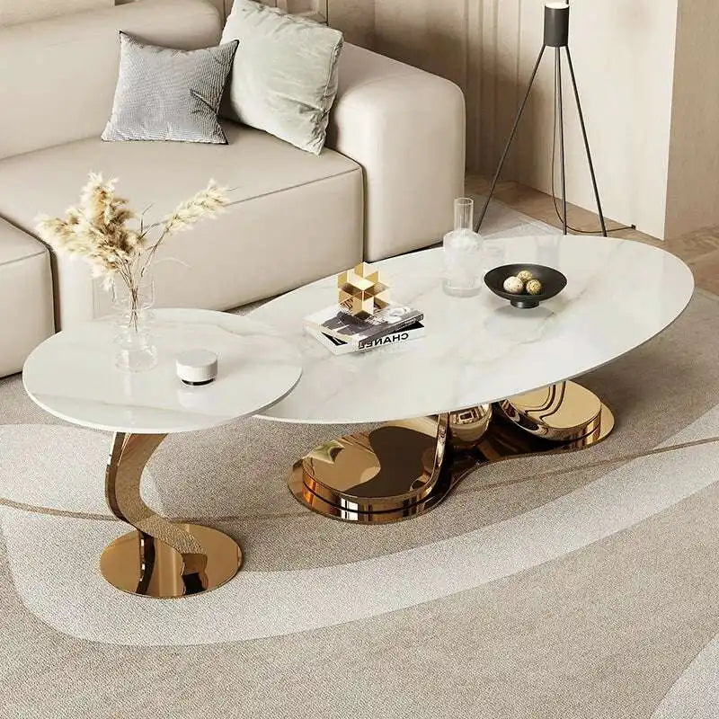White Stone Nesting Coffee Tables | Gold Base | Modern Design