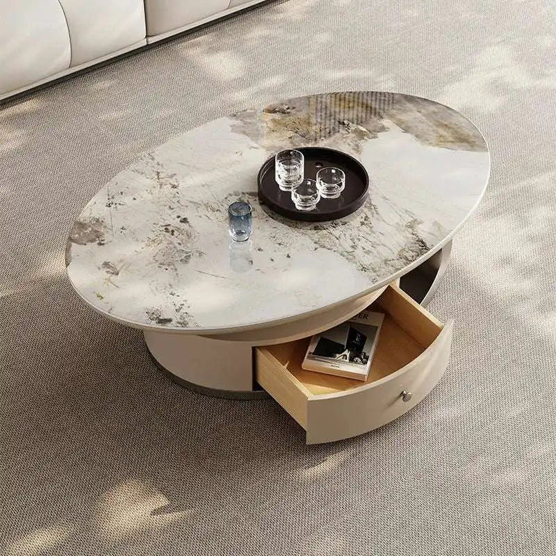 Oval Marble Coffee Table Set | Modern Living Room Furniture