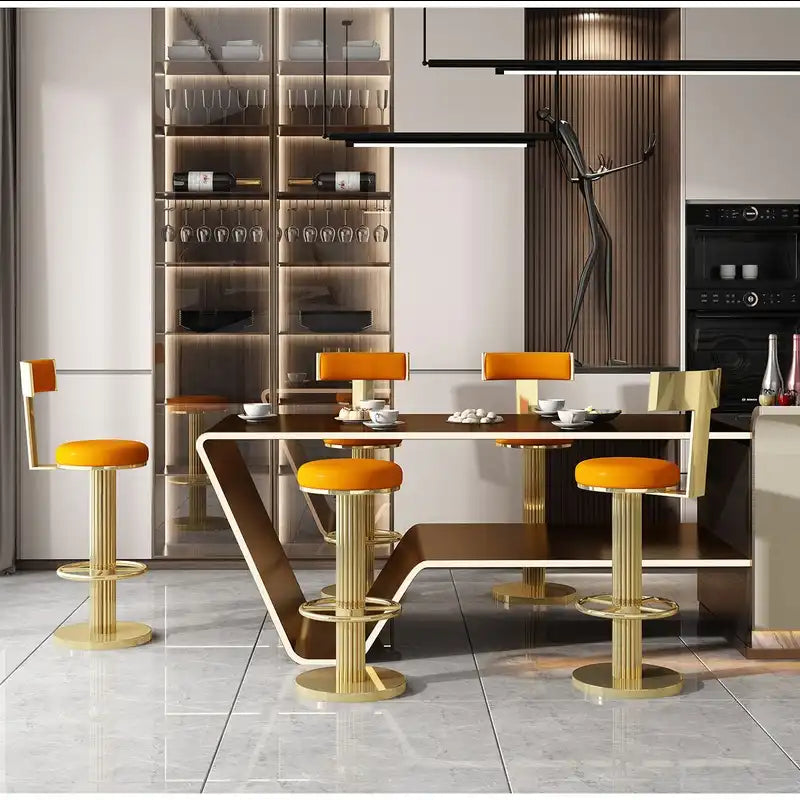 Luxury Gold & Orange Adjustable Bar Stool with Swivel & Footrest