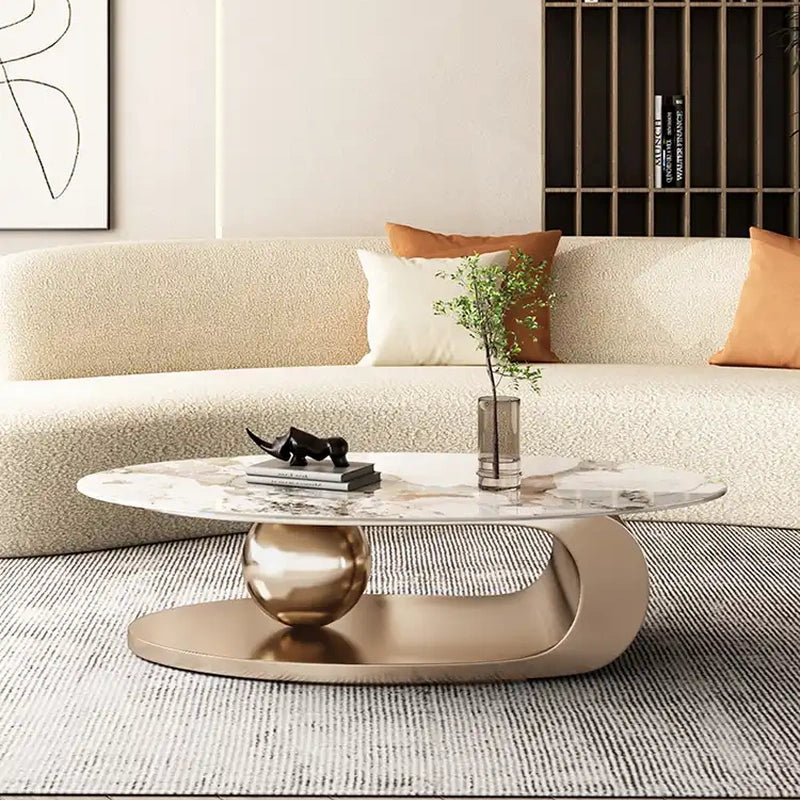 Marble Coffee Table with Gold Base | Modern Centerpiece