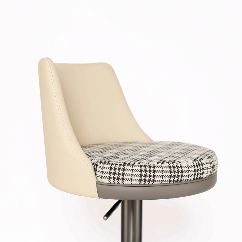Modern Adjustable Bar Stool with Brushed Steel Base and Two-Tone Upholstery