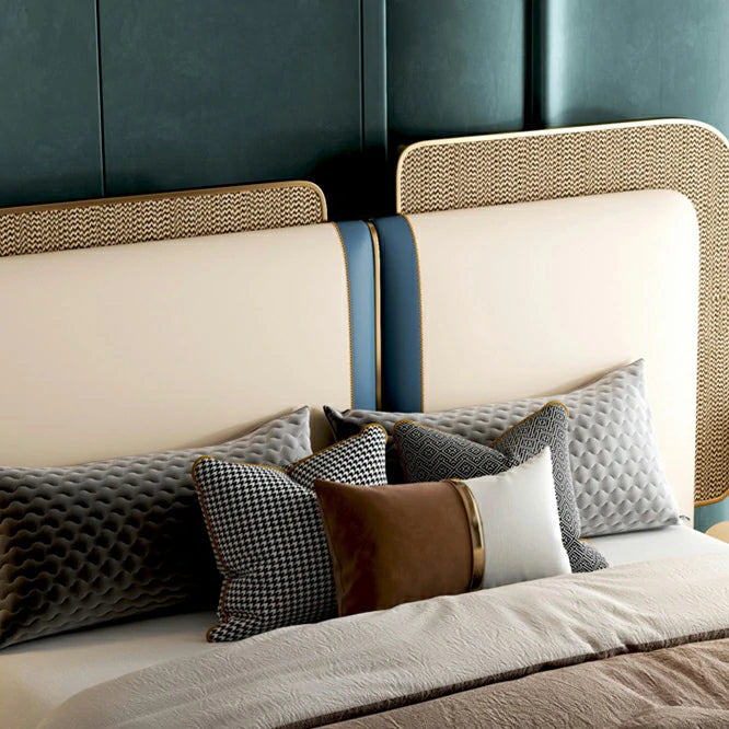 King Bed with Rattan Headboard - Chic Gold