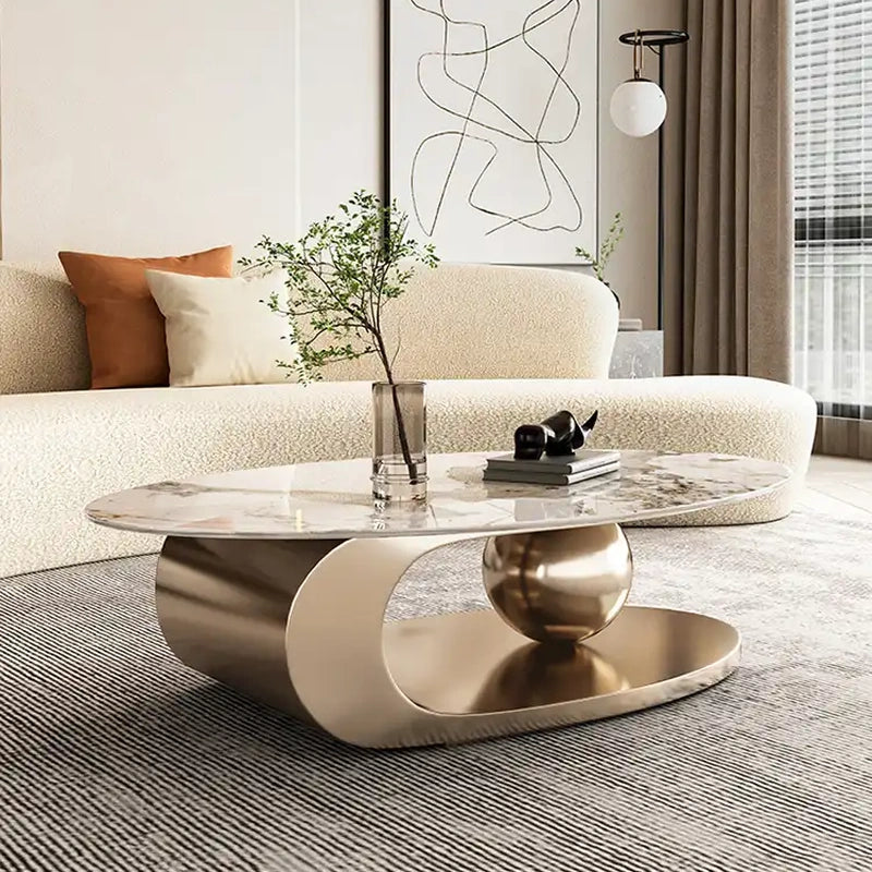 Marble Coffee Table with Gold Base | Modern Centerpiece