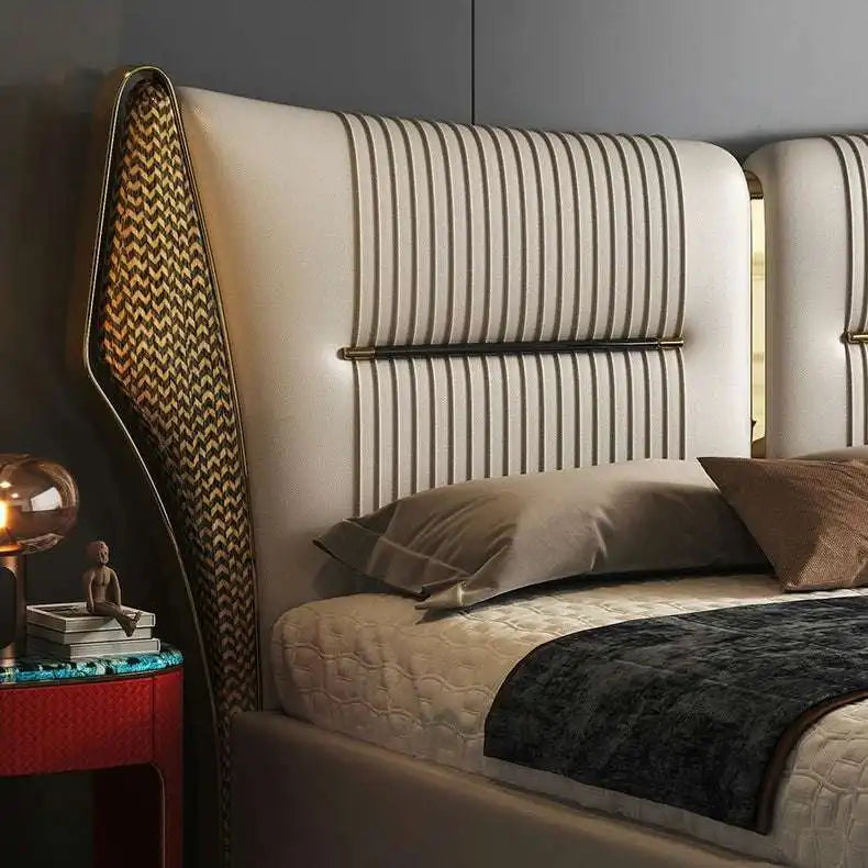 Wingback King Bed: Modern Leather Bed Frame, Elegant Design
