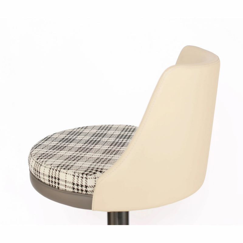 Modern Adjustable Bar Stool with Brushed Steel Base and Two-Tone Upholstery