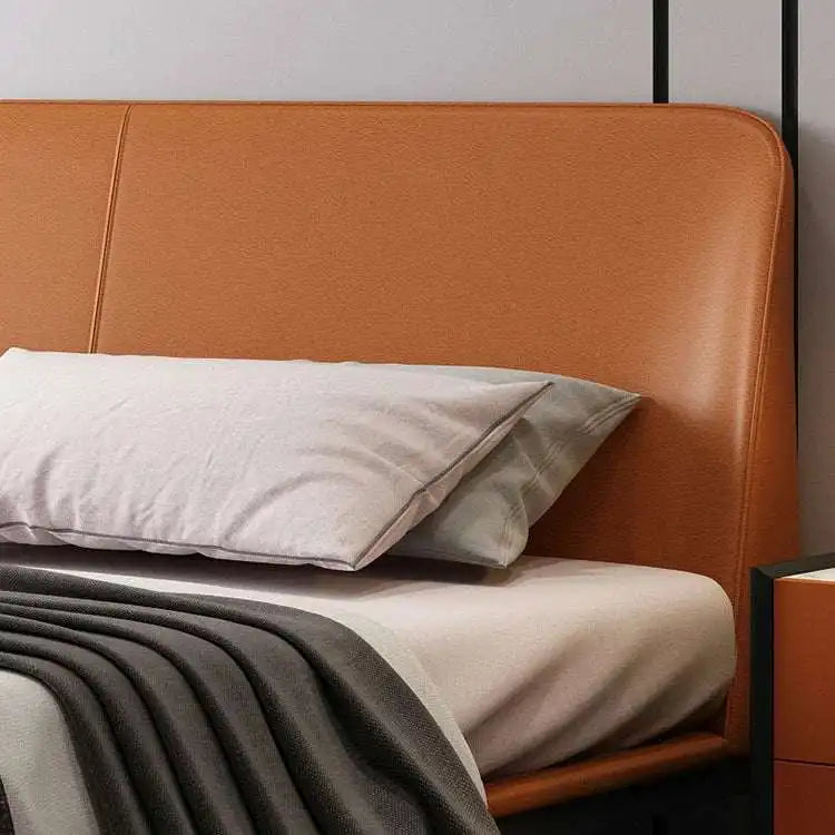 Faux Leather Platform Bed - Rust Brown - Modern Bed Frame