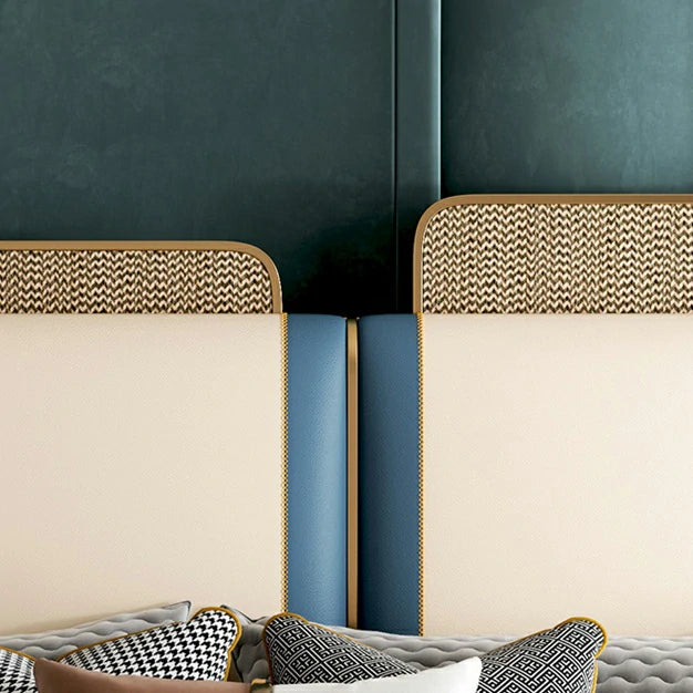 King Bed with Rattan Headboard - Chic Gold