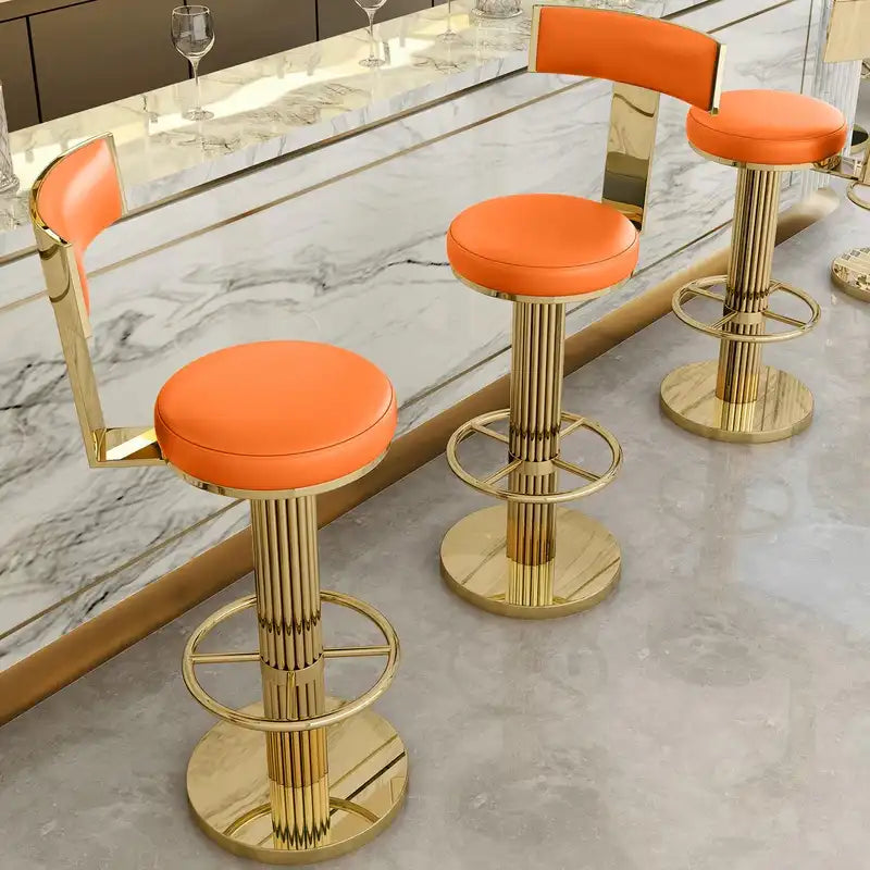 Luxury Gold & Orange Adjustable Bar Stool with Swivel & Footrest