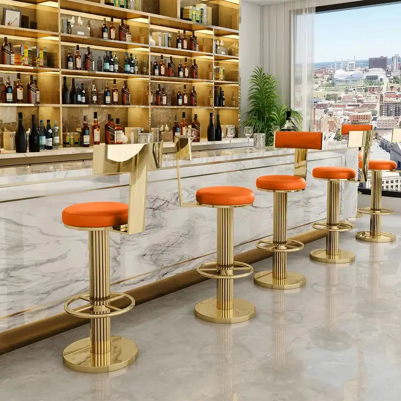 Luxury Gold & Orange Adjustable Bar Stool with Swivel & Footrest