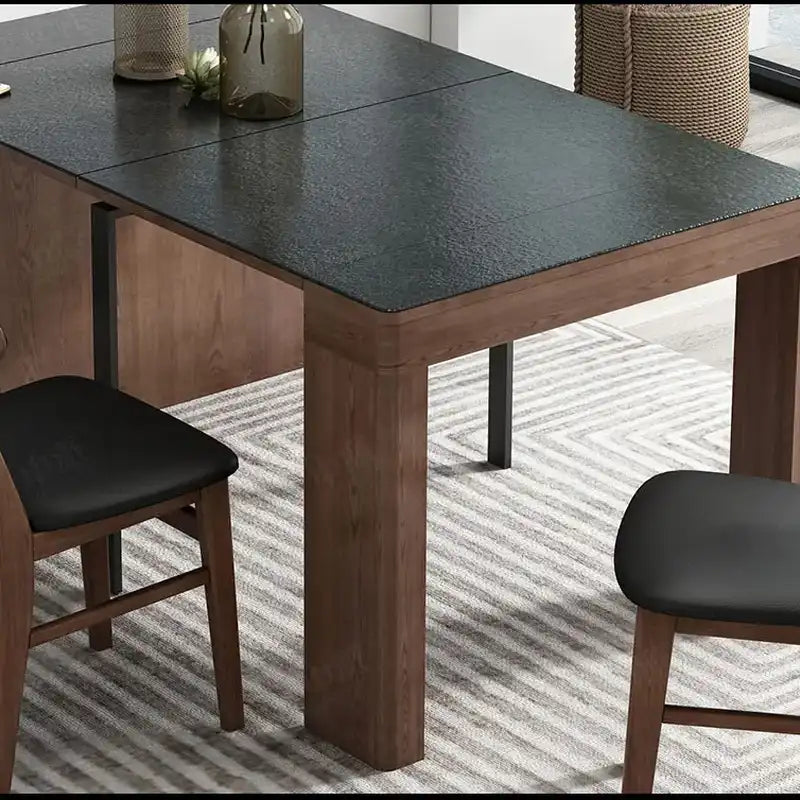 Space-Saving Extendable Stone Dining Table with Modern Wood Base