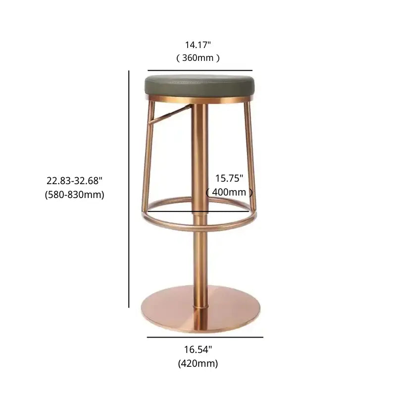 Green Leather Backless Bar Stool | Modern Rose Frame Seating Dimension Drawing
