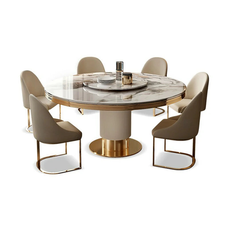Modern Round Marble Dining Table Set with Gold Accents