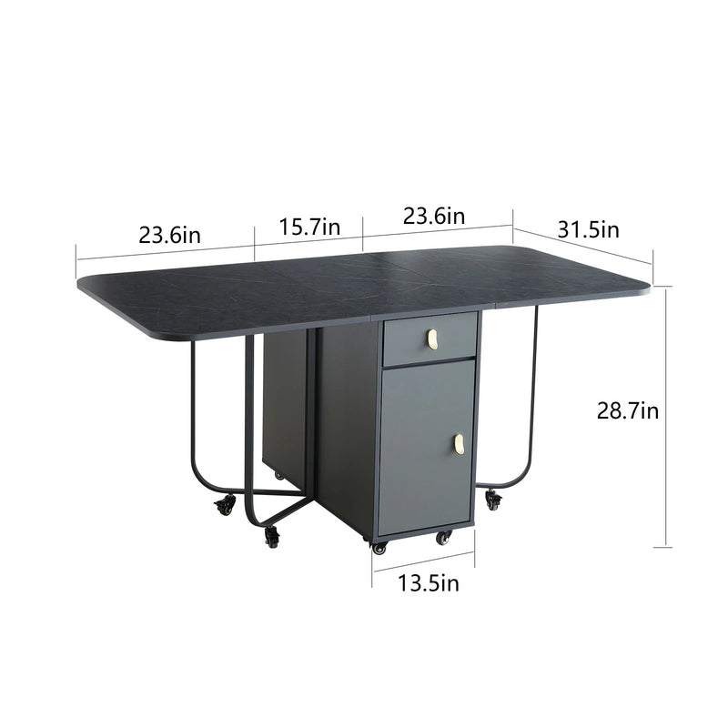 Dark Grey Extendable Folding Dining Table with Storage