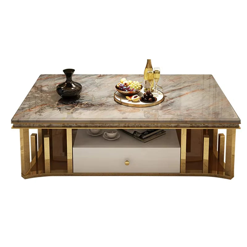 Gold Marble Coffee Table with Storage | Modern Glam