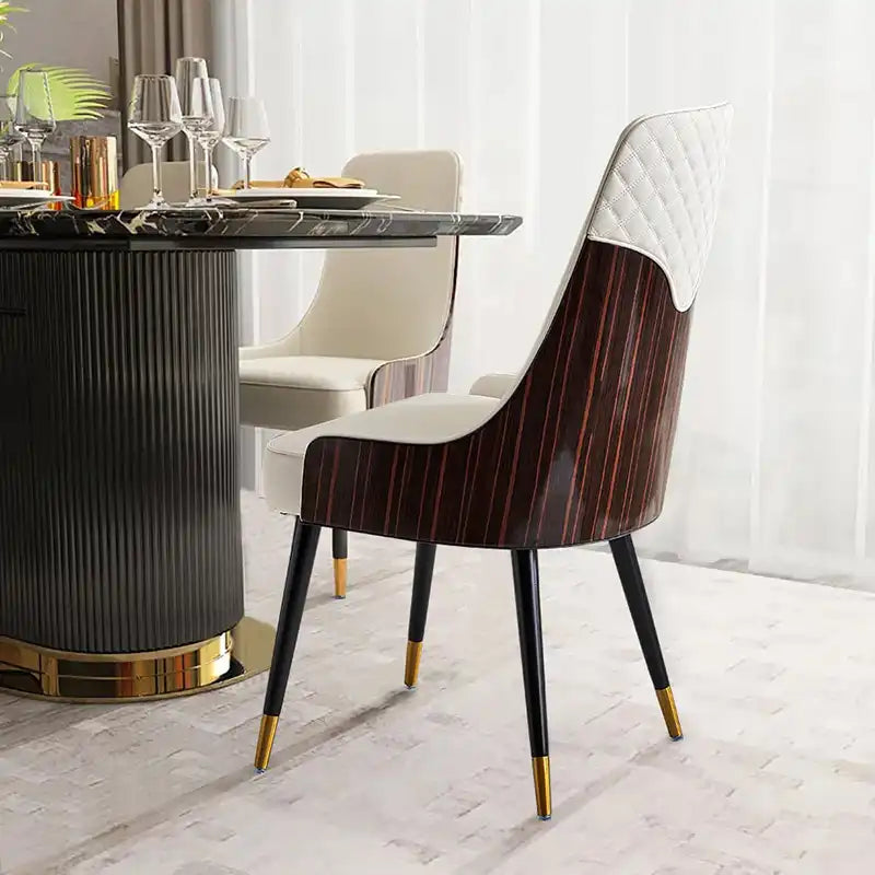Modern Walnut Leather Dining Chair –Comfort